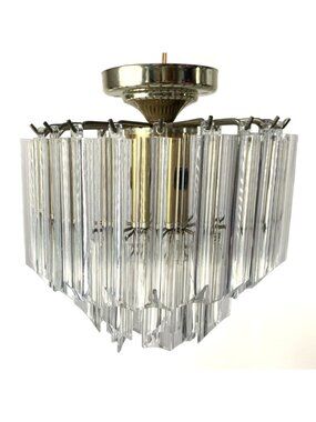 Vintage Waterfall Lucite Acrylic Prism Chandelier Ceiling Light Retro 3 Tier
